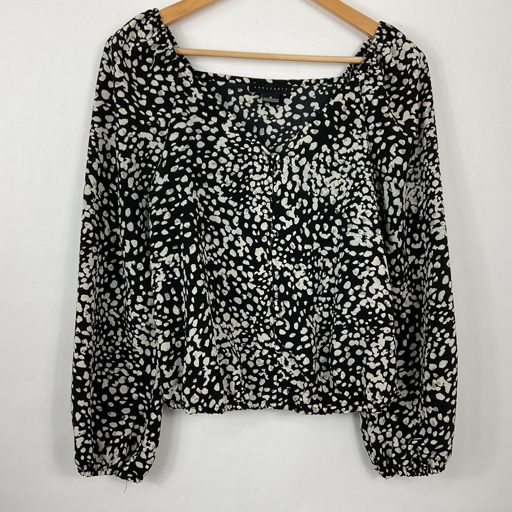 Sanctuary Women's Meadow Black & White Print Long Sleeve Blouse Top Size M